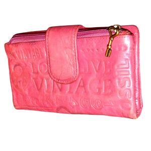 Rare Vintage Soft Red Leather "Long Live Vintage" Imprinted Fossil Wallet